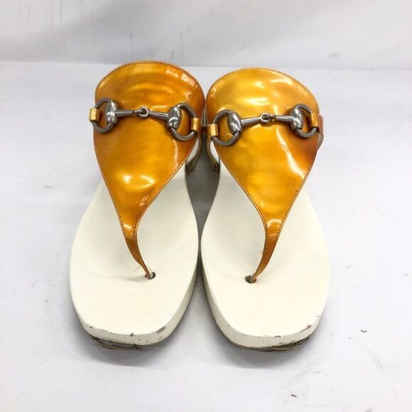Gucci Y2K Gold Topaz Horsebit Platform Thong Sandals w/ Box Size EU 36/US 5.5 - Picture 3 of 11